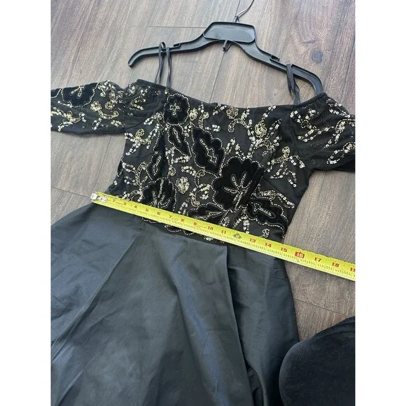 Adrianna Papell Women's Petite Beaded Taffeta-Skirt Gown Maxi Dress Black 6P - Picture 14 of 16